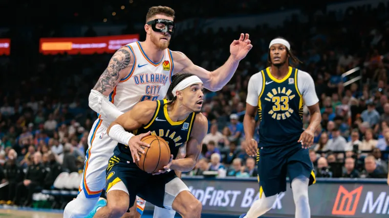 Isaiah Hartenstein, Andrew Nembhard and Myles Turner Isaiah Hartenstein, Andrew Nembhard and Myles Turner